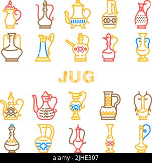 Arabischer Krug Traditional Container Icons Set Vector Stock Vektor