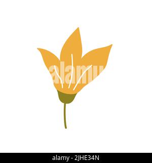 Niedliche gelbe Blume isoliert auf weißem Hintergrund. Vektorgrafik in handgezeichneter, flacher Form. Perfekt für Karten, Logo, Dekorationen, Frühjahr und Sommer Designs. Botanischer Clipart. Stock Vektor