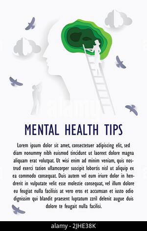 Poster zur psychischen Gesundheit in Papierform. Geschäftskonzept. Vektorgrafik Stock Vektor