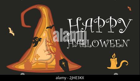 Happy halloween Papier Schnitt Stil. Konzept des Friedhofs. Vektorgrafik. Stock Vektor