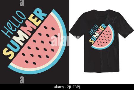Eine Vektordarstellung eines T-Shirts mit Hello-Sommer-Grafik darauf Stock Vektor