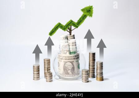 Die wachsende Grafik finanziert das Wachstum der Unternehmensfinanzierung die Abstufung von niedrig zu hoch Stockfoto