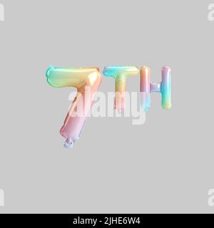 3D Abbildung von 7. Regenbogenballons für Kinder Geschäft Verkäufe isoliert auf grauem Hintergrund Stockfoto
