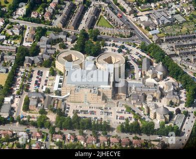 Eine Luftaufnahme von Calderdale Royal Infirmary, Halifax, West Yorkshire, Nordengland, Großbritannien Stockfoto