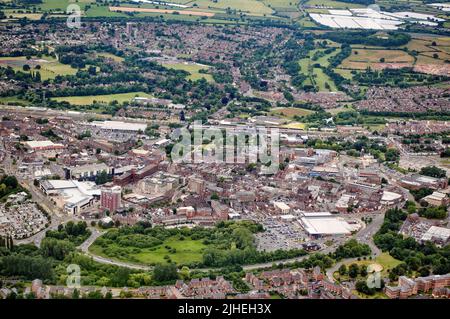 Eine Luftaufnahme des Stafford Town Center, Staffordshire, West Midlands, Großbritannien Stockfoto