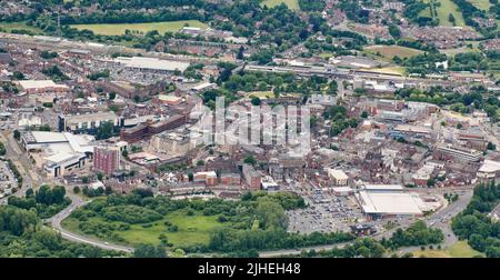 Eine Luftaufnahme des Stafford Town Center, Staffordshire, West Midlands, Großbritannien Stockfoto