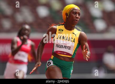 Aktenfoto vom 02-08-2021 von Shelly-Ann Fraser-Pryce in Jamaika. In Birmingham werden Stars wie Adam Peaty und Dina Asher-Smith sowie Olympiastars wie das jamaikanische Sprintduo Shelly-Ann Fraser-Pryce und Elastine Thompson-Hera willkommen sein, die direkt von den Leichtathletik-Weltmeisterschaften in Oregon herüberfliegen werden, um an der Party teilzunehmen. Ausgabedatum: Montag, 18. Juli 2022. Stockfoto