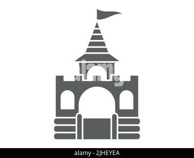 Hüpfburg aufblasbare Burg. Turm und Ausrüstung für Kinderspielplatz. Schild mit dem springenden Haus. Symbol für die Silhouette des Glyphen-Vektors Stock Vektor