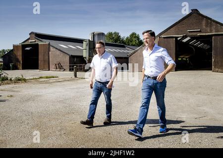 Kelpen-Oler, Niederlande. 18.. Juli 2022. 2022-07-18 10:43:37 KEPLEN-OLER - Premierminister Mark Rutte wird eine Tour während eines Besuchs auf einer Farm in der Peel gegeben, um über die Stickstoff-Pläne zu sprechen. ANP SEM VAN DER WAL netherlands Out - belgium Out Credit: ANP/Alamy Live News Stockfoto