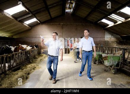 Kelpen-Oler, Niederlande. 18.. Juli 2022. 2022-07-18 10:27:41 KEPLEN-OLER - Premierminister Mark Rutte wird eine Tour von einem Kuhstall während eines Besuchs auf einer Farm in der Peel gegeben, um über die Stickstoff-Pläne zu sprechen. ANP SEM VAN DER WAL netherlands Out - belgium Out Credit: ANP/Alamy Live News Stockfoto
