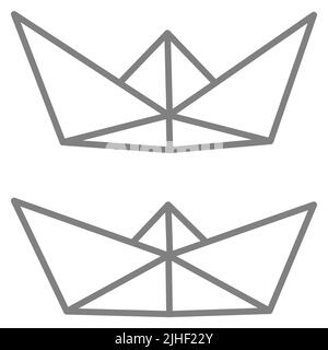 Satz von Vektorgrafiken von Papierbooten-Symbolen. Skizzieren Sie einfache Papierboot isoliert auf weißem Hintergrund. Symbol für Reisen und Meer. Stock Vektor