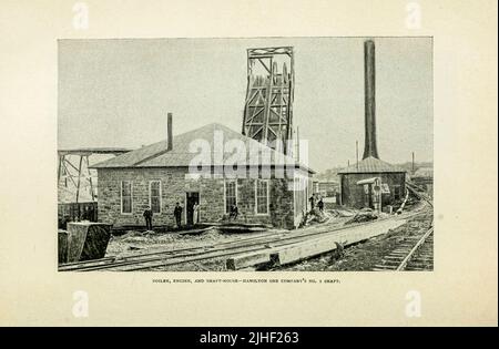 Boiler, Engine and Shaft-House Hamilton Ore Company's No. 2 Shaft aus einem Artikel DIE EISENERZ-REGION DES LAKE SUPERIOR. Von Richard A. Parker, vom Factory and Industrial Management Magazine Volume 6 1891 Publisher New York [etc.] McGraw-Hill [etc.] Stockfoto