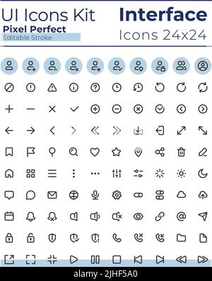 Verständliche und einfach aussehende Pixel perfekte lineare ui-Symbole gesetzt Stock Vektor