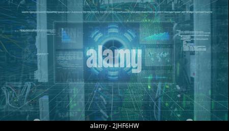 Zusammensetzung von digitalen binären Codiersymbolen und Online-Sicherheits-Vorhängeschloss Online-Sicherheits-Vorhängeschloss Stockfoto