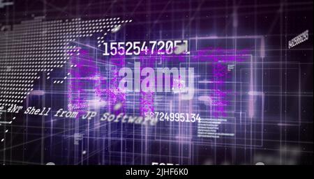 Bild des nft-Textes über der Datenverarbeitung auf schwarzem Hintergrund Stockfoto