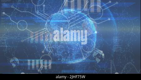 Bild eines Netzwerks von Verbindungen und Datenverarbeitung auf der ganzen Welt Stockfoto