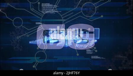 Bild von 6g Text mit Datenverarbeitung und Netz von Verbindungen über digitale Stadtpläne Stockfoto