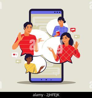 Konzept der Messaging-Anwendung. Chatten und Messaging auf dem Smartphone. Kurze Nachrichtenblasen. Vektorgrafik. Flach. Stock Vektor