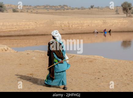 Die Cholistan-Wüste, auch lokal als Rohi bekannt, ist eine Wüste im südlichen Teil von Punjab, Pakistan, die Teil der Greater Thar Desert ist Stockfoto