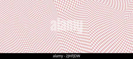 Verzerrtes Muster, Hintergrund prüfen. Schachbanner, Schachbrett, optische Täuschung. Verzerren, Vektorstruktur. 3D op Art, Schachbrett. Verzerrter Rückgroun Stock Vektor