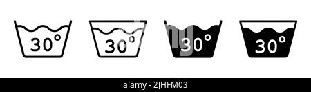 Wassergrade. Bei einer Temperatur von 30 Grad oder weniger waschen. Symbol für isolierte Waschanlage. Vektorgrafik. Stock Vektor