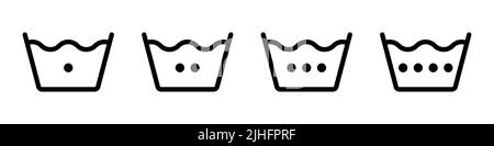 Bei 30 bis 60 Grad waschen. Wassergrade. Satz isolierter Waschsymbole. Vektorgrafik. Stock Vektor