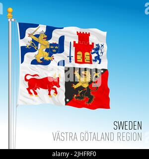 Vastra Gotaland County Regionalflagge, Königreich Schweden, Vektorgrafik Stock Vektor