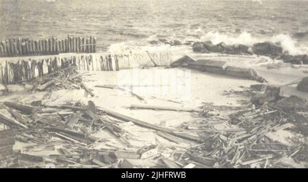 New Jersey - Barnegat. Die US-Hafenarbeit von 1919 und ihre Ergebnisse. Barnegat Lt. Wurde Am 15. Dezember 1920 Aufgenommen. Erosion aufgrund des Versäumens, das östliche Ende des Anlegekastens und der Hürde nach L. Haup zu vervollständigen. Stürme vom 29. Bis 30. November. Stockfoto