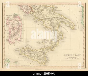 Süditalien von John Dower. Sizilien Neapel & Sardinien 1845 alte antike Kartenkarte Stockfoto