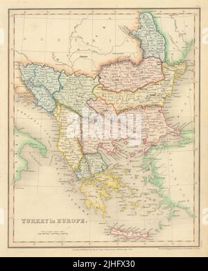 Türkei in Europa. Balkan Walachei Roumelia Servia Bulgarien. DOWER 1845-Karte Stockfoto