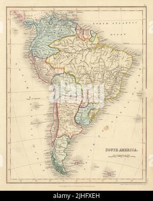 Südamerika von John Dower. Gran Colombia. La Plata. Brasilien 1845 alte Karte Stockfoto