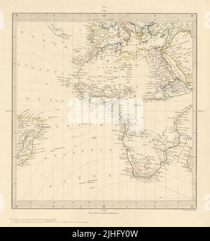 AFRIKA Südeuropa Brasilien gnomonische Projektion. Berge von Kong. SDUK 1856-Karte Stockfoto