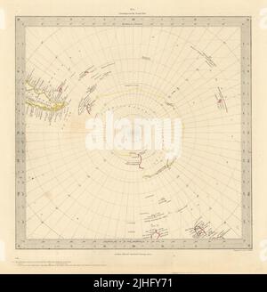 SÜDPOL DER ANTARKTIS. Gnomonische Projektion. Bis 45˚ S Breitengrad. SDUK 1856-Karte Stockfoto