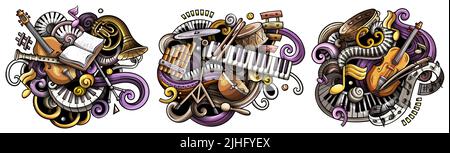 Klassische Musik Cartoon Vektor Doodle Designs gesetzt Stock Vektor