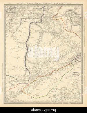 DER PANJAB. Pakistan. Punjab, Afghanistan, Kaschmir und Sinde. SDUK 1851-Karte Stockfoto