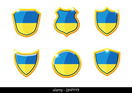 Set Schild mit Flagge der Ukraine, isolierte Symbole Stock Vektor