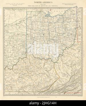 USA. Ohio mit Teilen von Kentucky, Virginia und Indiana. Grafschaften. SDUK 1851-Karte Stockfoto