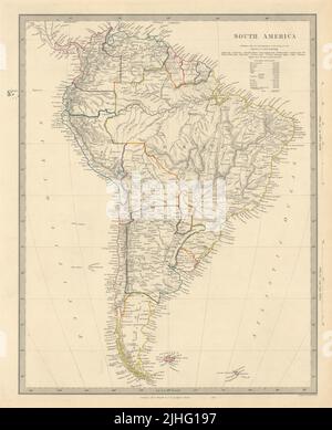 SÜDAMERIKA. Brasilien Peru Bolivien w/Litoral Patagonia La Plata. SDUK 1851-Karte Stockfoto