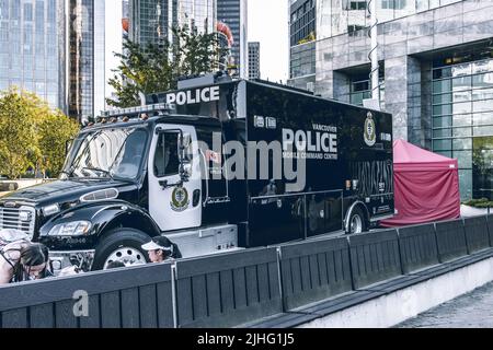 Vancouver, Kanada - 1,2022. Juli: Blick auf das Vancouver Police Mobile Command Center am Canada Day Stockfoto