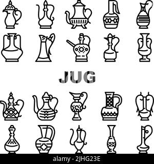 Arabischer Krug Traditional Container Icons Set Vector Stock Vektor