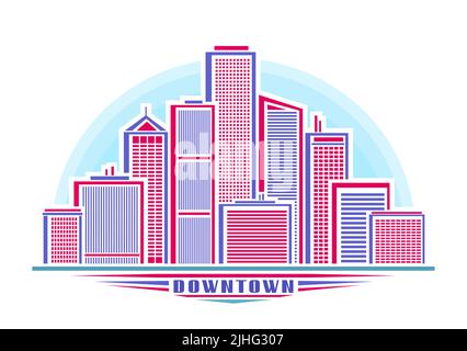 Vektor-Illustration der Downtown Skyline, horizontales dekoratives Poster mit linearem Design Skyline Stadtbild, Urban Line Art Konzept auf Himmel Hintergrund A Stock Vektor
