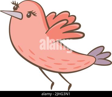 Niedliche Illustration von kleinen rosa Vogel fliegen auf weißem Hintergrund. Vektorgrafik im handgezeichneten Stil. Stock Vektor
