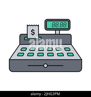 Kasse Farbe flache Abbildung mit Strich Stock Vektor
