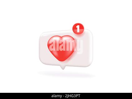 3D Dialog-Taste für Vektorsymbole mit rotem Herzen. Realistische Elemente für romantisches Design. Stock Vektor