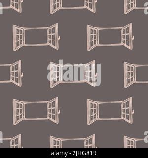 Fenster graviert nahtlose Muster. Handgezeichnetes Glasfenster im Retro-Stil. Skizzenstruktur für Stoff, Tapete, Textil, Druck, Titel, Verpackung pa Stock Vektor