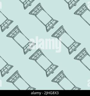 Fenster graviert nahtlose Muster. Handgezeichnetes Glasfenster im Retro-Stil. Skizzenstruktur für Stoff, Tapete, Textil, Druck, Titel, Verpackung pa Stock Vektor
