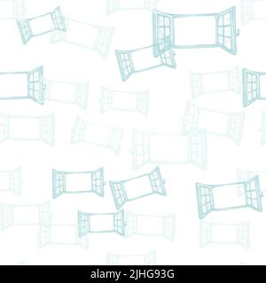 Fenster graviert nahtlose Muster. Handgezeichnetes Glasfenster im Retro-Stil. Skizzenstruktur für Stoff, Tapete, Textil, Druck, Titel, Verpackung pa Stock Vektor