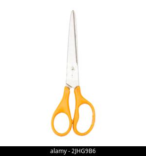 Orangefarbene Schere. Schmutzig. Isoliert, kein weißer Hintergrund. Stockfoto