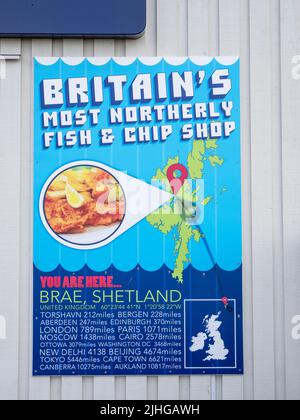 Frankies, der nördlichste Fisch- und Chipshop auf den Britischen Inseln im Brae Mainland Shetland, Schottland, Großbritannien. Stockfoto