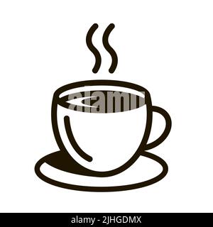 Schwarzes Symbol einer Tasse mit einem heißen Getränk. Tee oder Kaffee. Symbol für Mittagspause. Icon-Logo für Café und Café. Vektor schwarz-weiß isoliert illustrat Stock Vektor